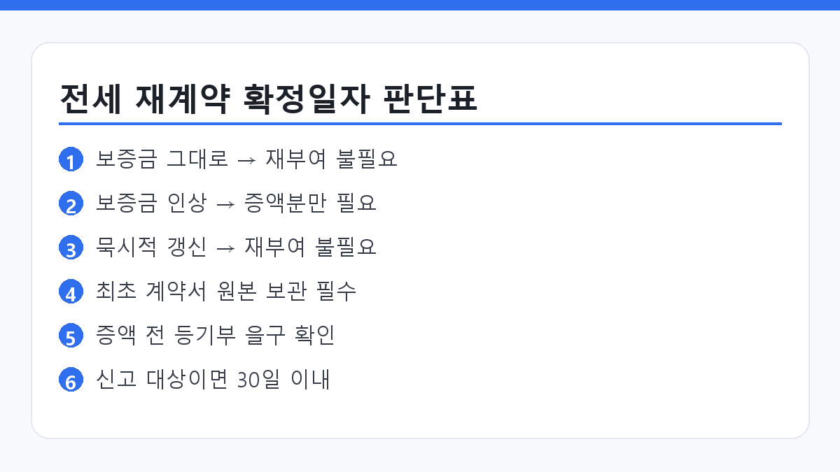 전세 재계약 확정일자 다시 받아야 하나를 상황별로 정리한 요약 카드