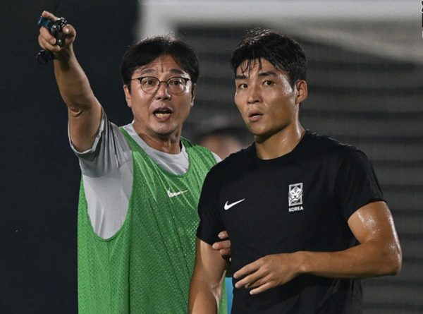 아시안게임 축구 경기에 나선 한국 대표팀 선수들