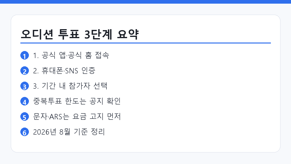 오디션 프로그램 투표방법 3단계 요약 인포그래픽 카드