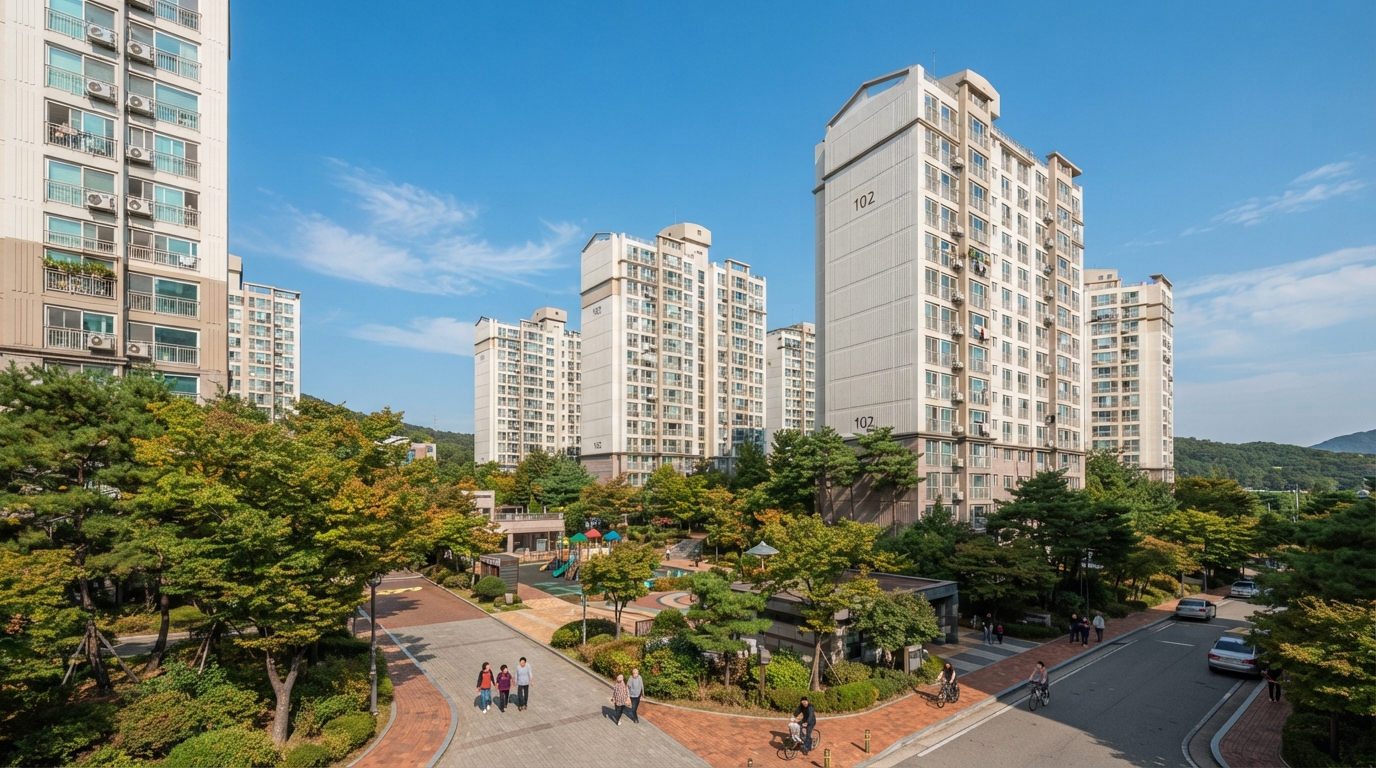 가을 하늘 아래 한국 아파트 단지 전경