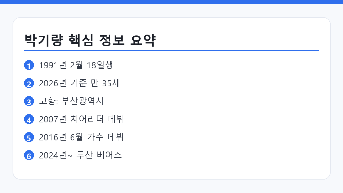 박기량 나이 고향과 데뷔 연도를 정리한 요약 카드