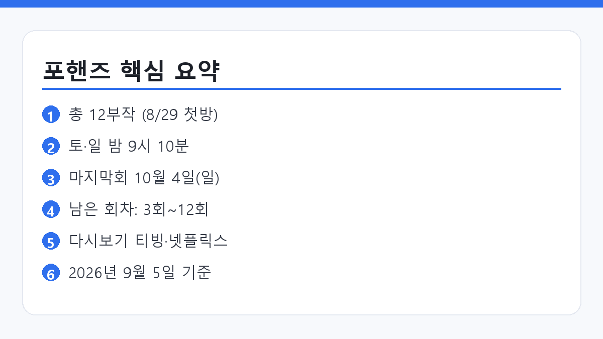 포핸즈 12부작 편성과 10월 4일 마지막회 일정을 정리한 요약 카드